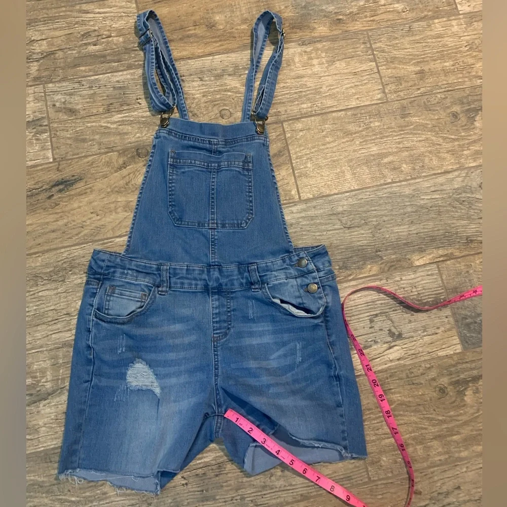 Women’s Wax Jean blue denim distressed short overalls - Picture 5 of 5